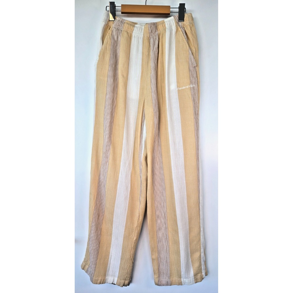 Standard Cloth Wide Leg Pants Striped Mustard Yellow White Drawstring Highrise